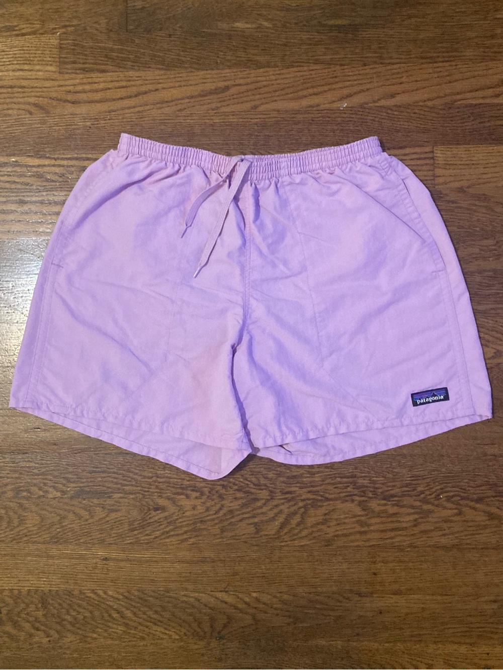 Pink Patagonia swim trunks